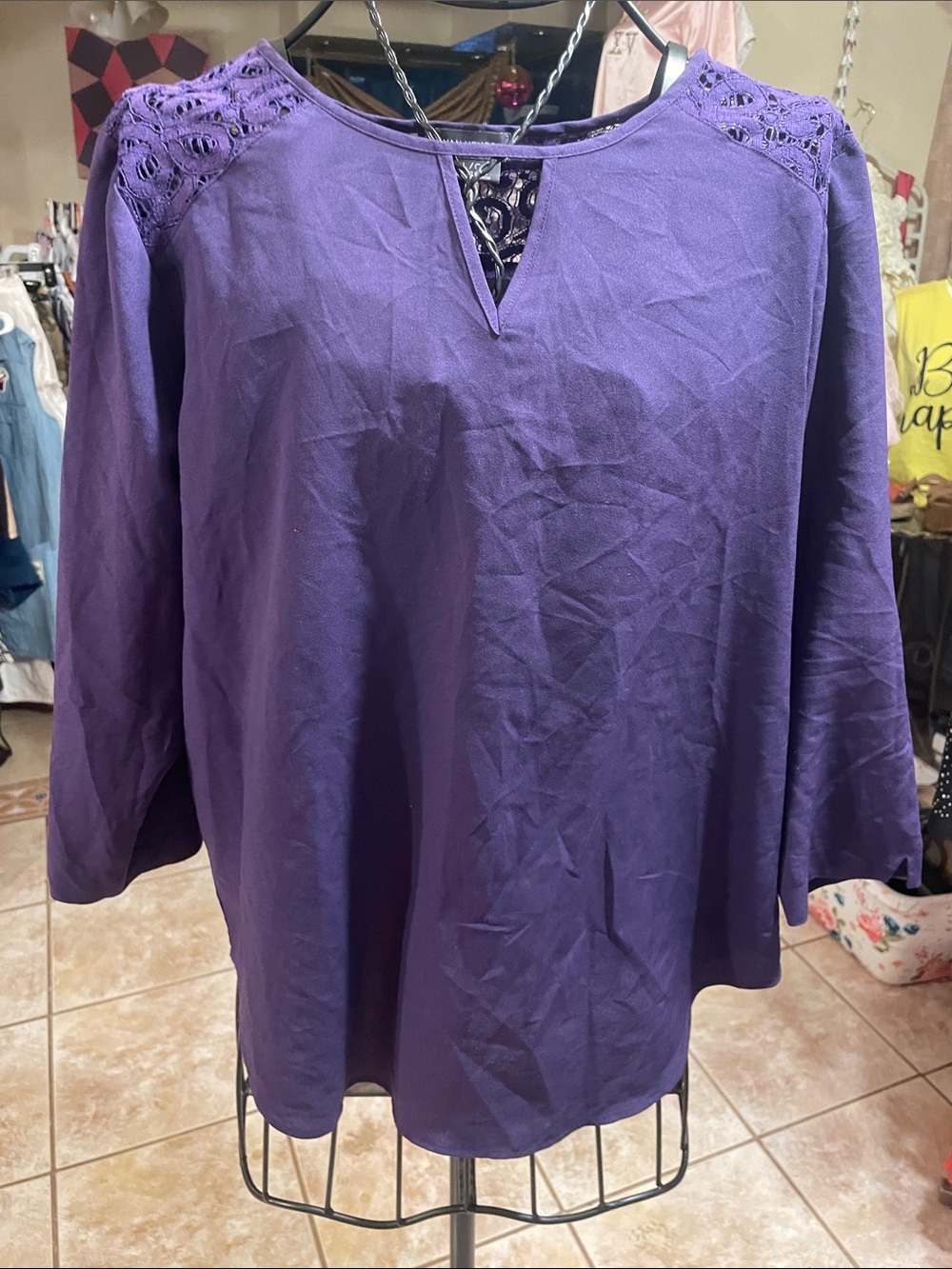 Van Heusen Purple Crochet-Detail Long Sleeve Blouse
